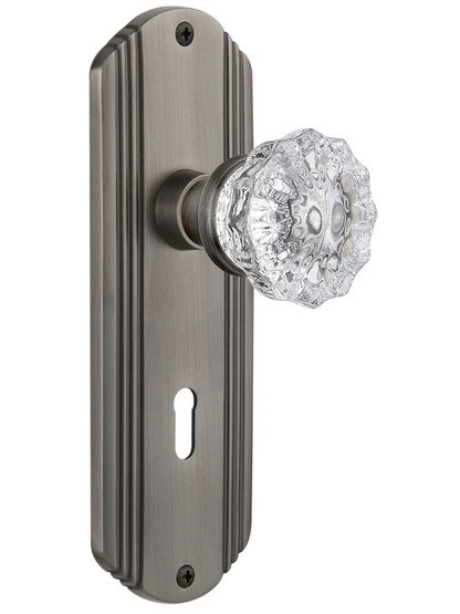 Streamline Deco Door Set With Fluted Crystal Glass Door Knobs in Antique Pewter .